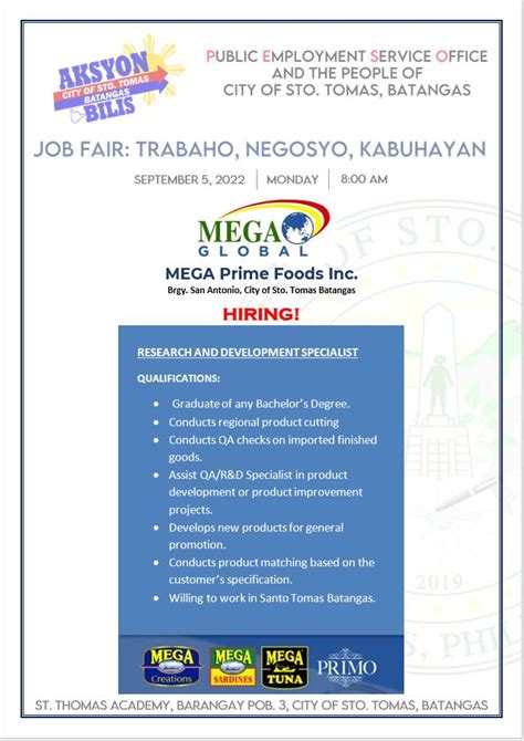 urgent job hiring in sto tomas, batangas|Jobs in Santo Tomas, Batangas .